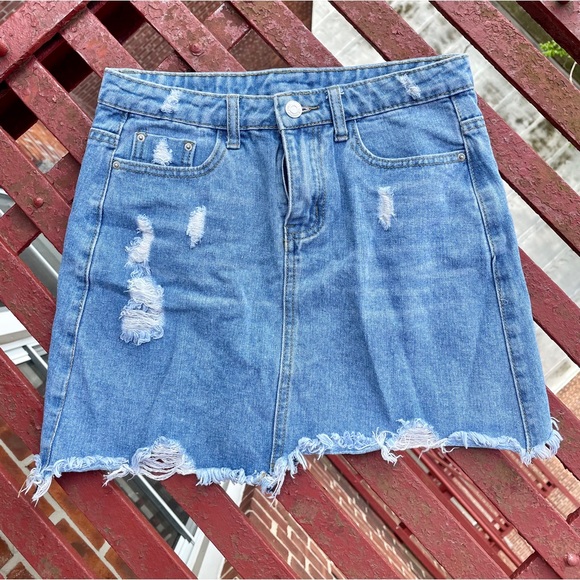 Distressed Denim Skirt - Picture 1 of 2
